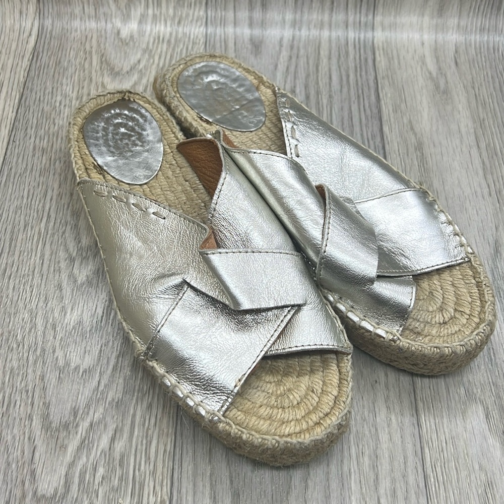 Free People  Tuscan Sandal Espadrille Platform Metallic Leather Shoe